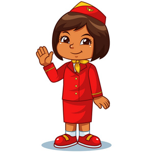 空姐女孩穿着红色西装准备飞行