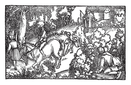 汉斯 Burgmais 打印创建于 1509年, 复古线条绘画或雕刻插图
