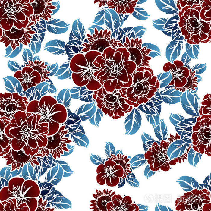 无缝的复古风格花卉图案.花元素的颜色