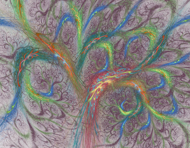 摘要计算机在深色背景下产生了现代分形设计。抽象分形颜色纹理。数字艺术。抽象形式和颜色。花卉饰品