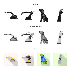 机器人和工厂图标的矢量说明。库存机器人和空间矢量图标的采集
