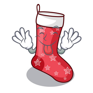舌头出可爱的圣诞袜子查出的吉祥物向量例证