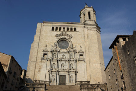 赫罗纳大教堂，西班牙的外立面的视图