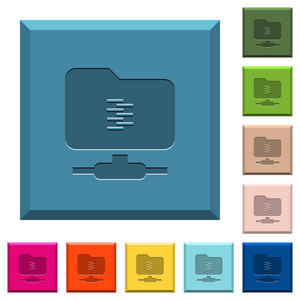 在各种时髦颜色的边方形按钮上刻有 Ftp 压缩图标