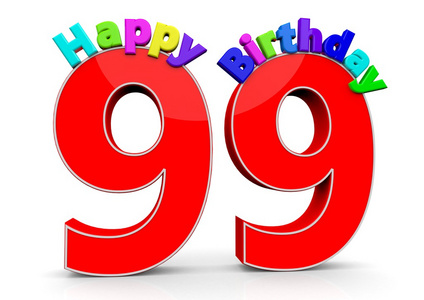 九个生日蜡烛大红色第 99 号与生日快乐照片