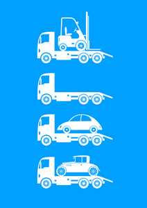 在蓝色背景上的白色两卡车图标