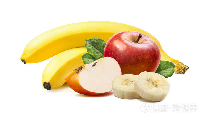 香蕉和苹果在白色背景上孤立