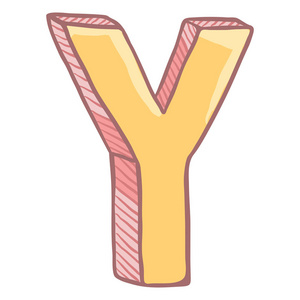 单卡通字母 y 在黄色和粉红色的颜色照片