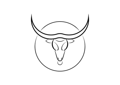 金牛座黑牛头标志设计模板, 手绘简约风格, 矢量查出照片