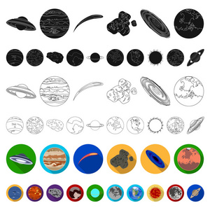 太阳系的行星扁平的图标集为设计集合。宇宙与天文学矢量符号股票网页插图
