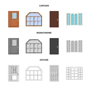 门和前图标的孤立对象。网站的门和木制股票符号的收集