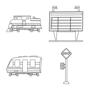 列车和车站图标的矢量图示。火车票股票矢量图集