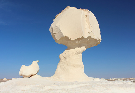 被称为蘑菇和鸡在白色沙漠自然公园，靠近 Farafra 绿洲，埃及的石灰岩地层岩石