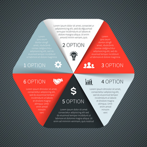 矢量圆图。用于图表 图形 演示文稿和图表的模板。经营理念与 6 选项 零件 步骤或过程。抽象背景图片