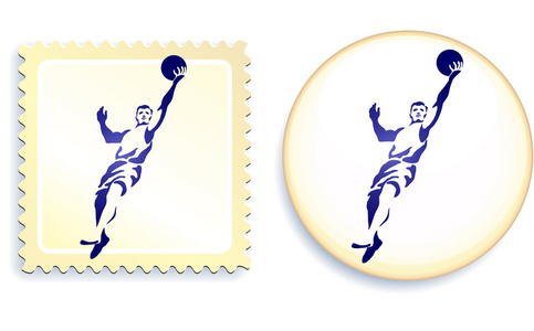 篮球邮票和按钮