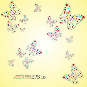 分子 Dna 沿轮廓的蝴蝶。抽象背景。矢量图