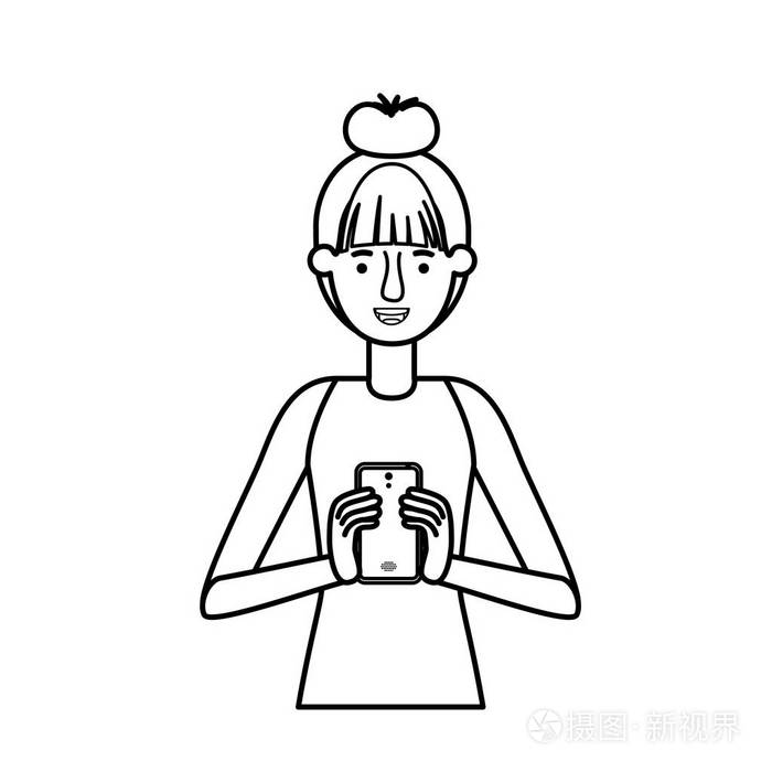智能手机的年轻女人插画-正版商用图片0bl30a-摄图新视界
