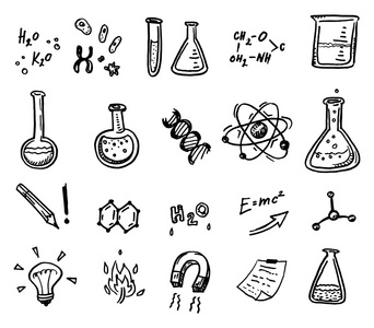 手工绘制的化学和科学图标