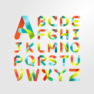 丝带字母表和多彩的字体。大写字母 A 到 Z