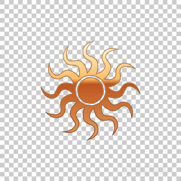 金黄太阳被隔绝的对象在透明背景.平面设计.矢量插图