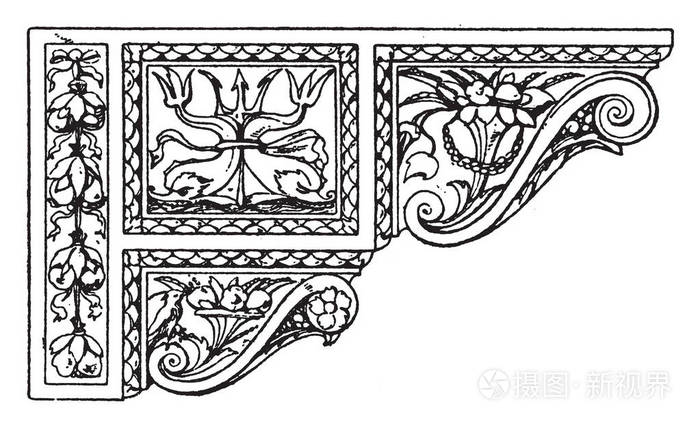 文艺复兴时期的控制台是一个威尼斯设计, 组合几个较小的控制台, 形成一个复合, 复古线画或雕刻插图