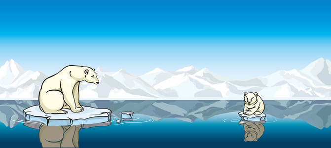 北极熊和他的孩子。全球气候变暖