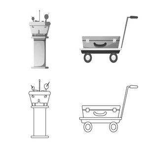 机场和飞机标志的孤立对象。收集机场和平面矢量图标的股票