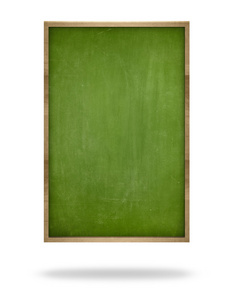 绿色空白的垂直的黑板上用木框