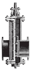 闸阀, 复古雕刻插图。工业百科全书 E。拉米1875