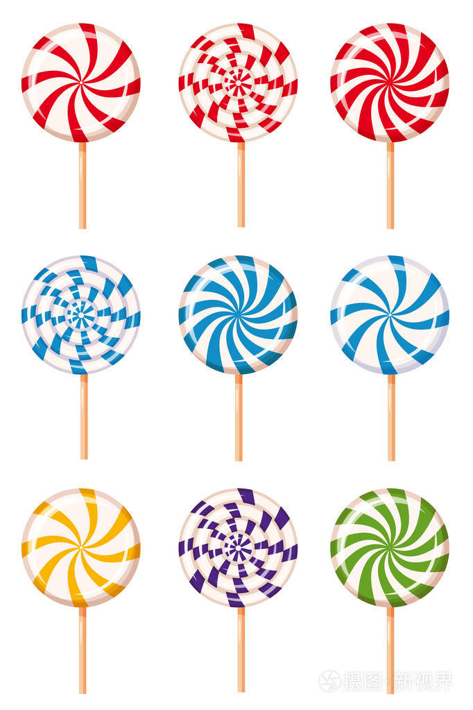 设置条纹薄荷糖焦糖矢量卡通风格隔离