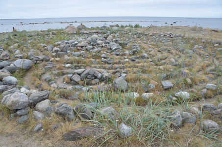 Solovki，白海，岸上的石头迷宫