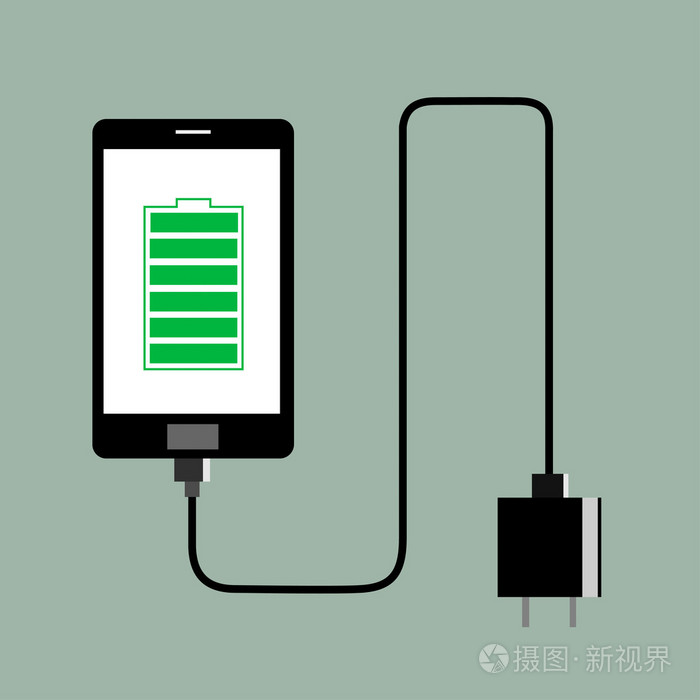 手机充电器充满电池,矢量图