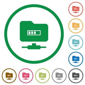 在白色背景的圆形轮廓上处理平面颜色图标的 Ftp