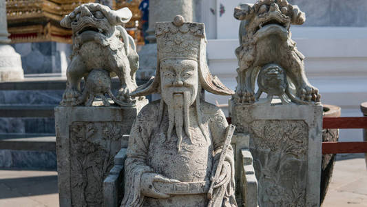 泰国的中国狮雕像。泰国的宗教和象征