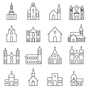 教堂建筑图标矢量集