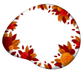 剪纸风格的花卉和秋叶背景