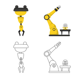 机器人和工厂符号的矢量说明。机器人与空间存量矢量图解的采集