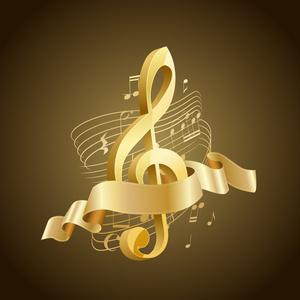 抽象的和笔记,丝带金色音乐高音谱号照片