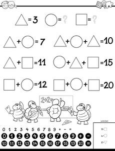 黑白卡通教育数学计算的图解儿童着色书益智游戏