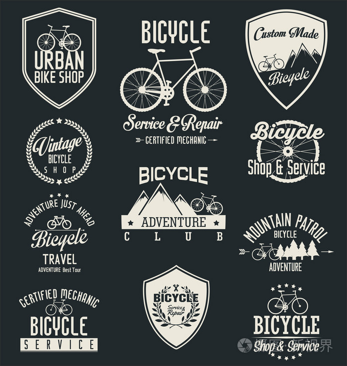 矢量自行车徽章和标签