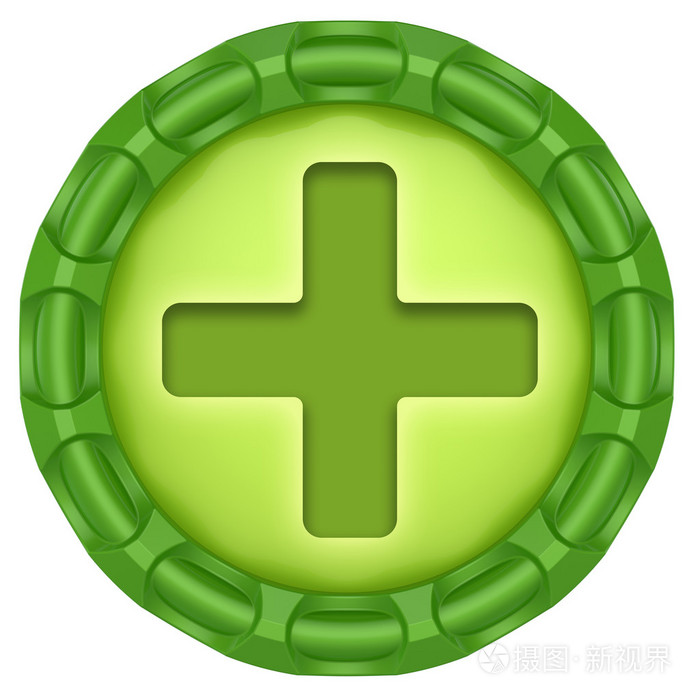 加号抽象孤立的白色背景上的绿色标签