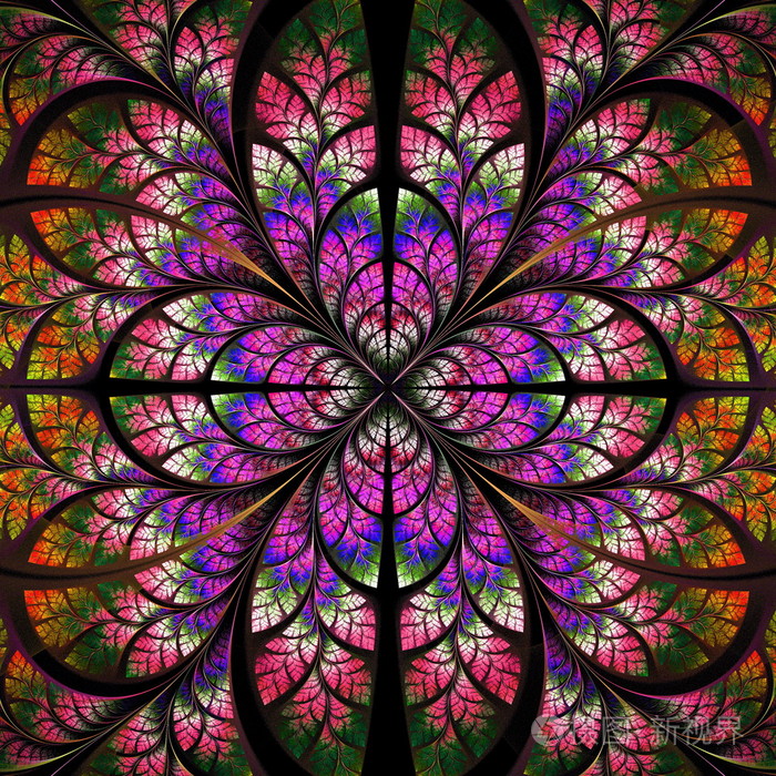 对称分形图案.集合-树的树叶.红色,pur