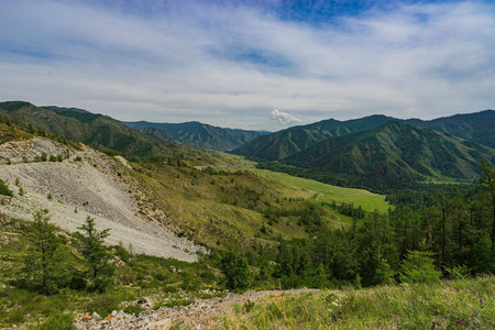 山谷与路在下面。高山风景从高度。阿 尔 泰