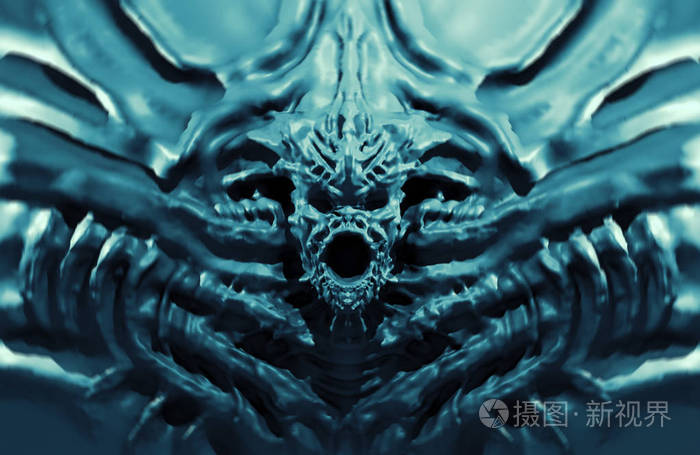 3d 插图的幻想流派.蓝色背景颜色