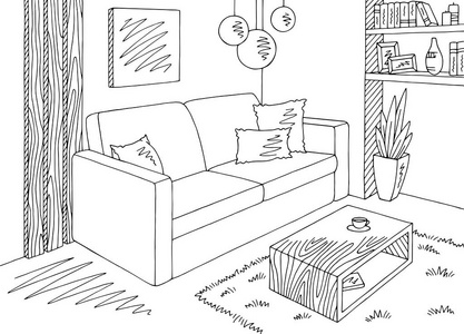 客厅素描图片-客厅素描素材-客厅素描插画-摄图新视界