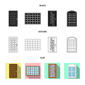 门 和 前 图标的矢量插图。库存门和木质矢量图标收藏