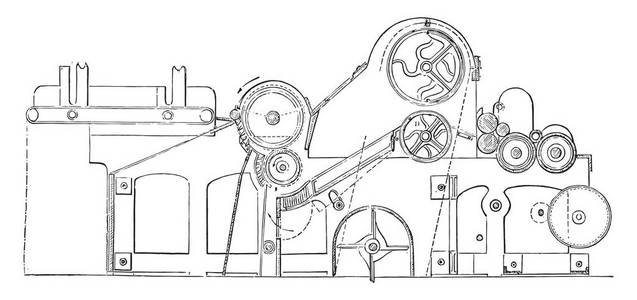 快速梳理机, 复古雕刻插图。工业百科全书 E。拉米1875