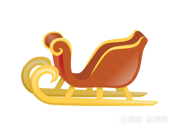 插画 圣诞圣诞老人雪橇.平面矢量图.在白色背景下隔离.eps