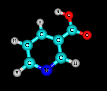 烟酸 b3 分子结构在黑色背景上