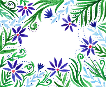 水彩花卉背景。水彩手油漆框架与鲜花。海报 明信片 邀请 婚礼 贺卡矢量模板水彩花卡